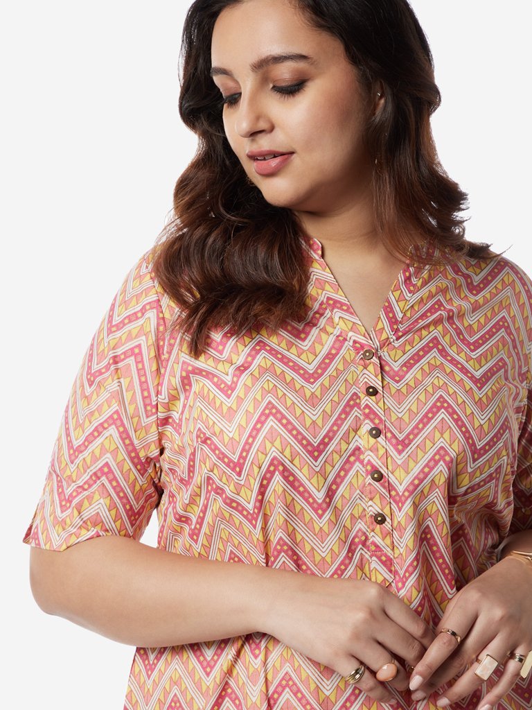 Diza Curves Peach Chevron Pattern Straight Kurta