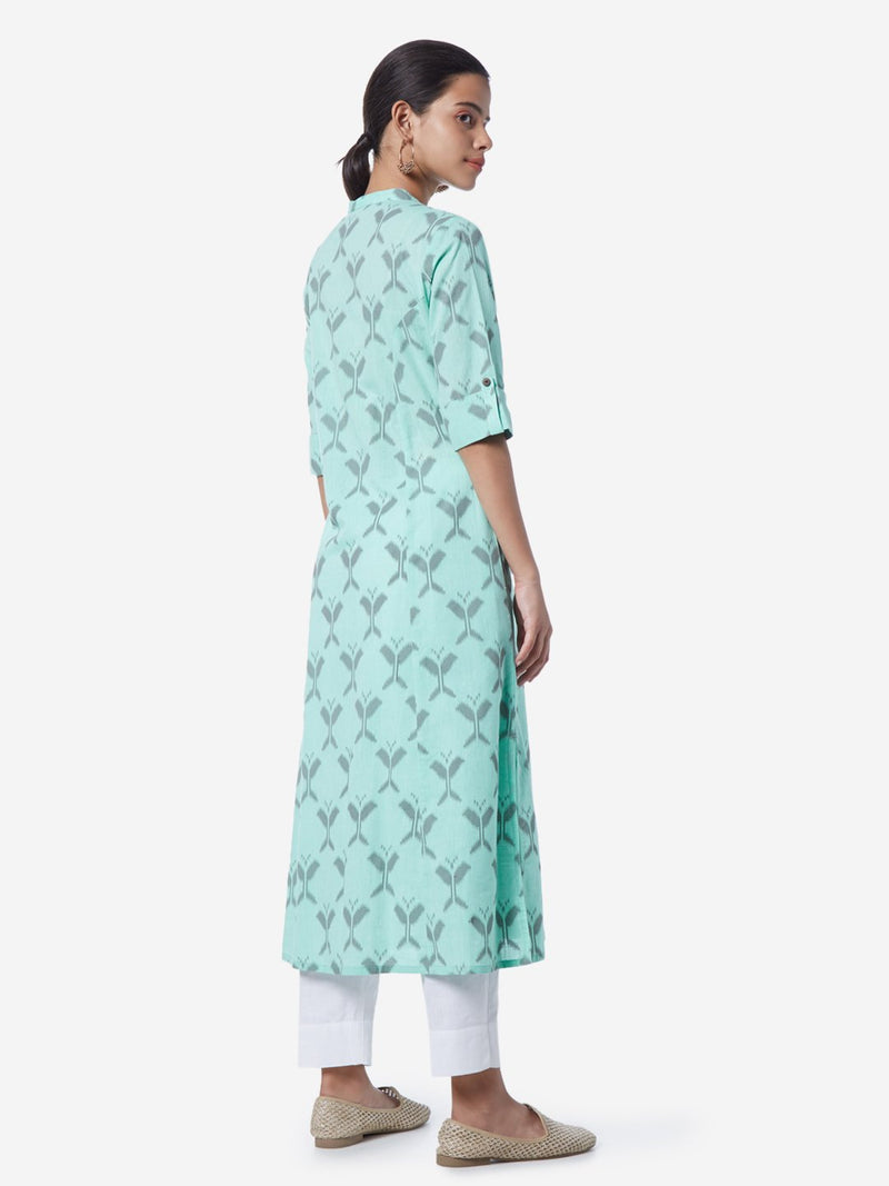 Utsa Turquoise Ikat Pattern A-Line Kurta