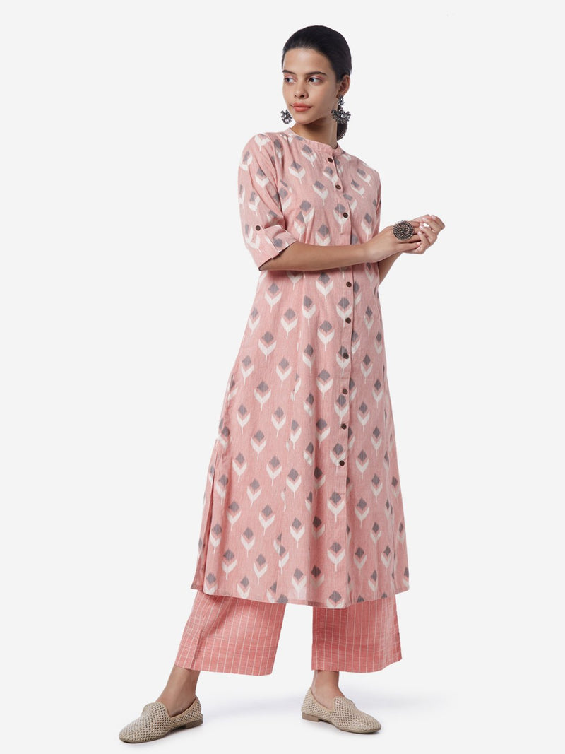 Utsa Peach Ikat Patterned A-line Kurta