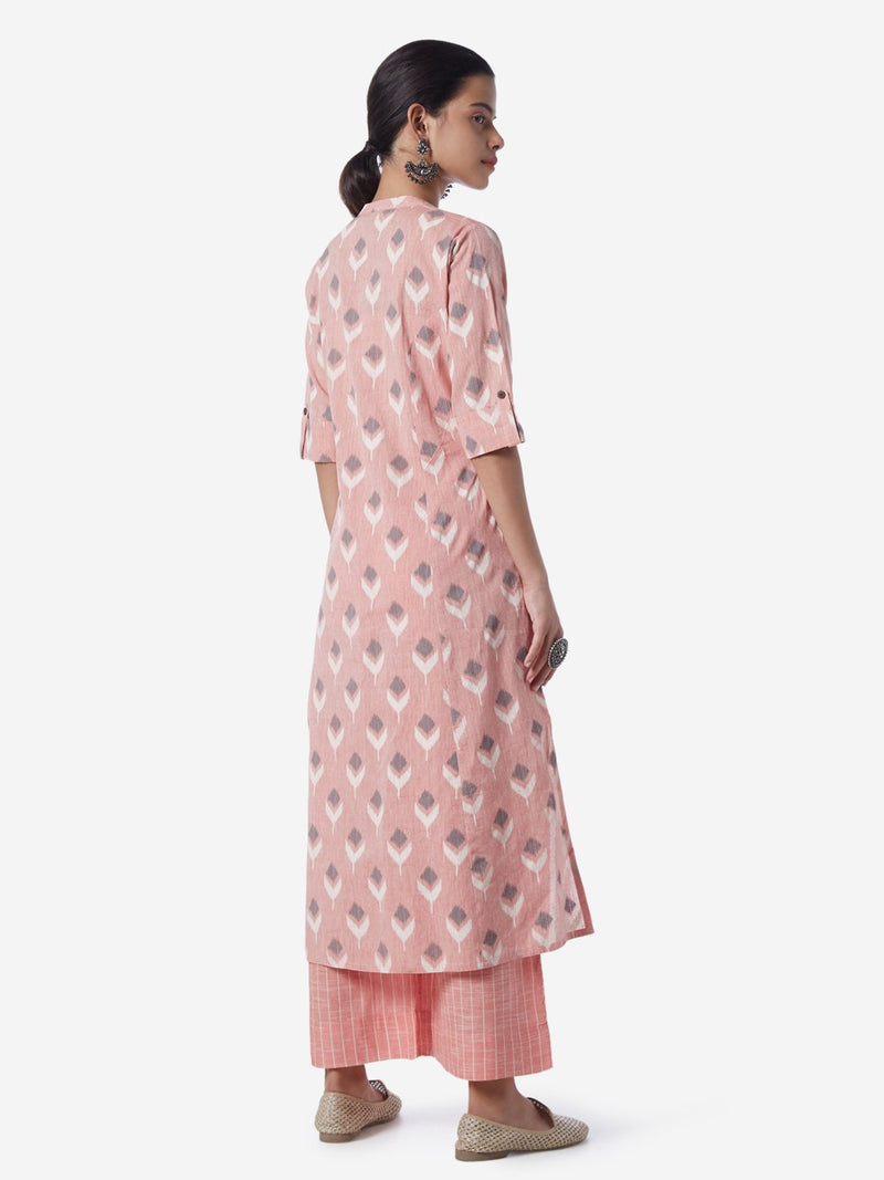 Utsa Peach Ikat Patterned A-line Kurta