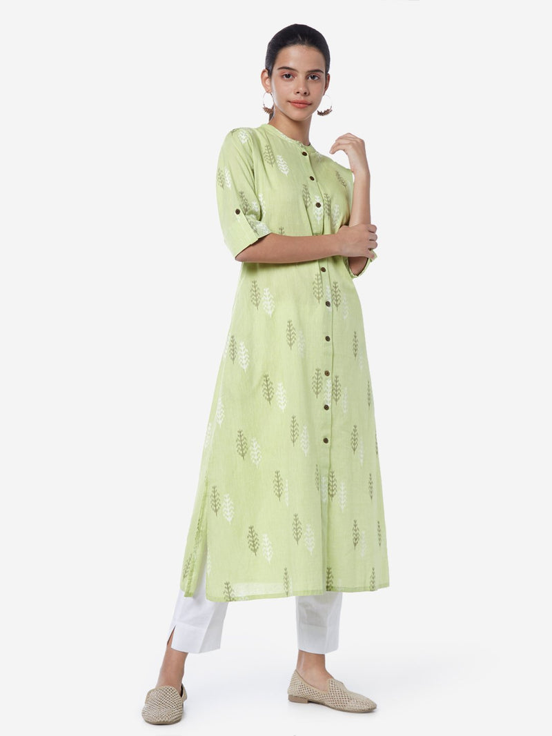 Utsa Lime Ikat Pattern A-Line Kurta