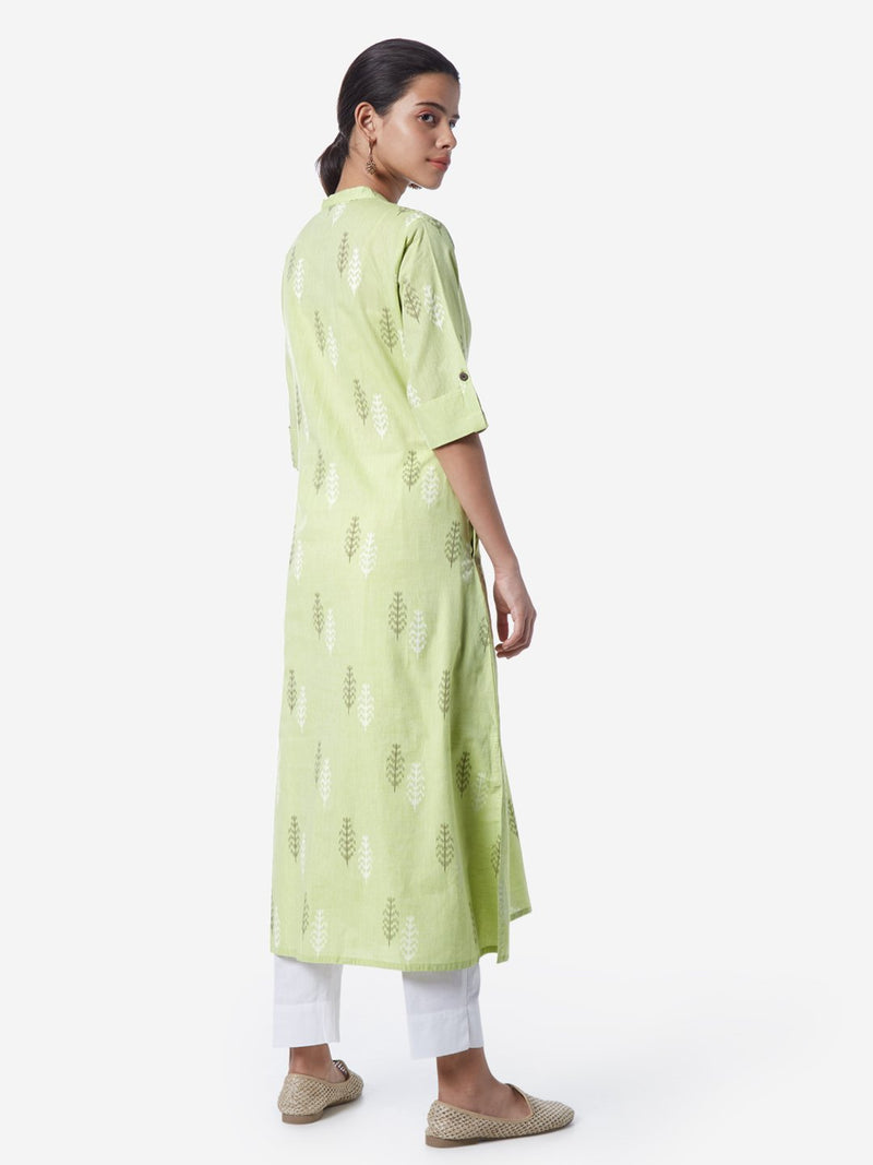 Utsa Lime Ikat Pattern A-Line Kurta