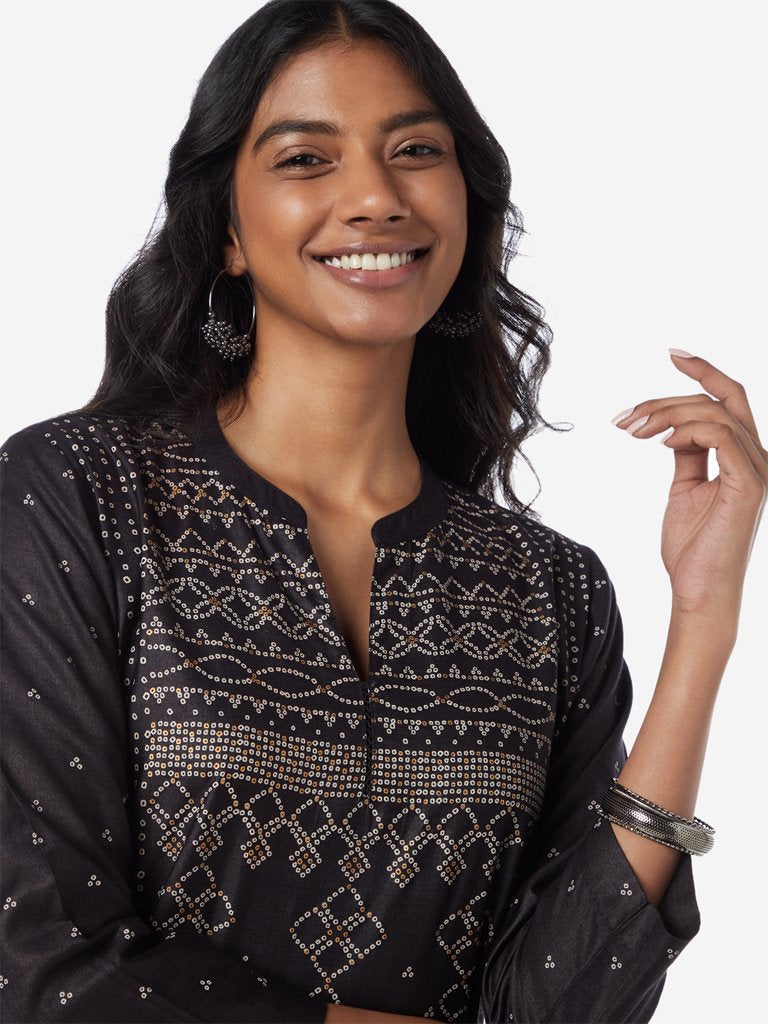 Zuba Black Bandhini Print A-Line Kurta