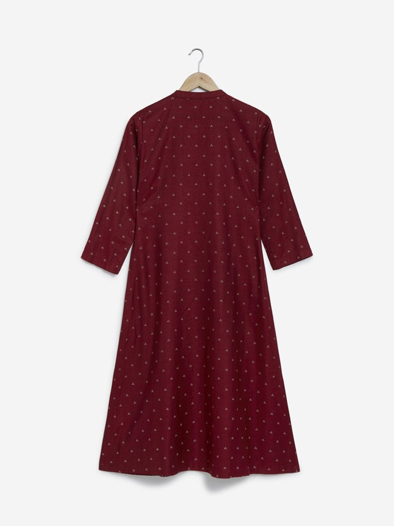 Zuba Maroon Bandhani Print A-line Kurta