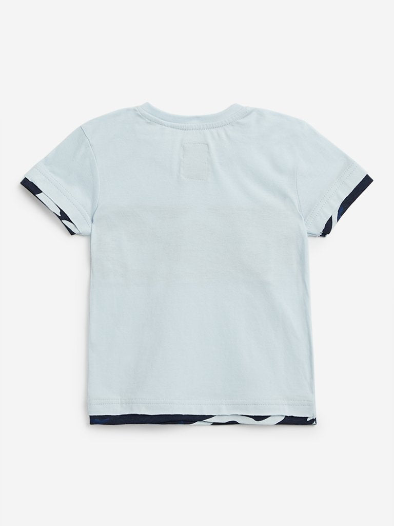 HOP Kids Light Blue Text Print T-Shirt