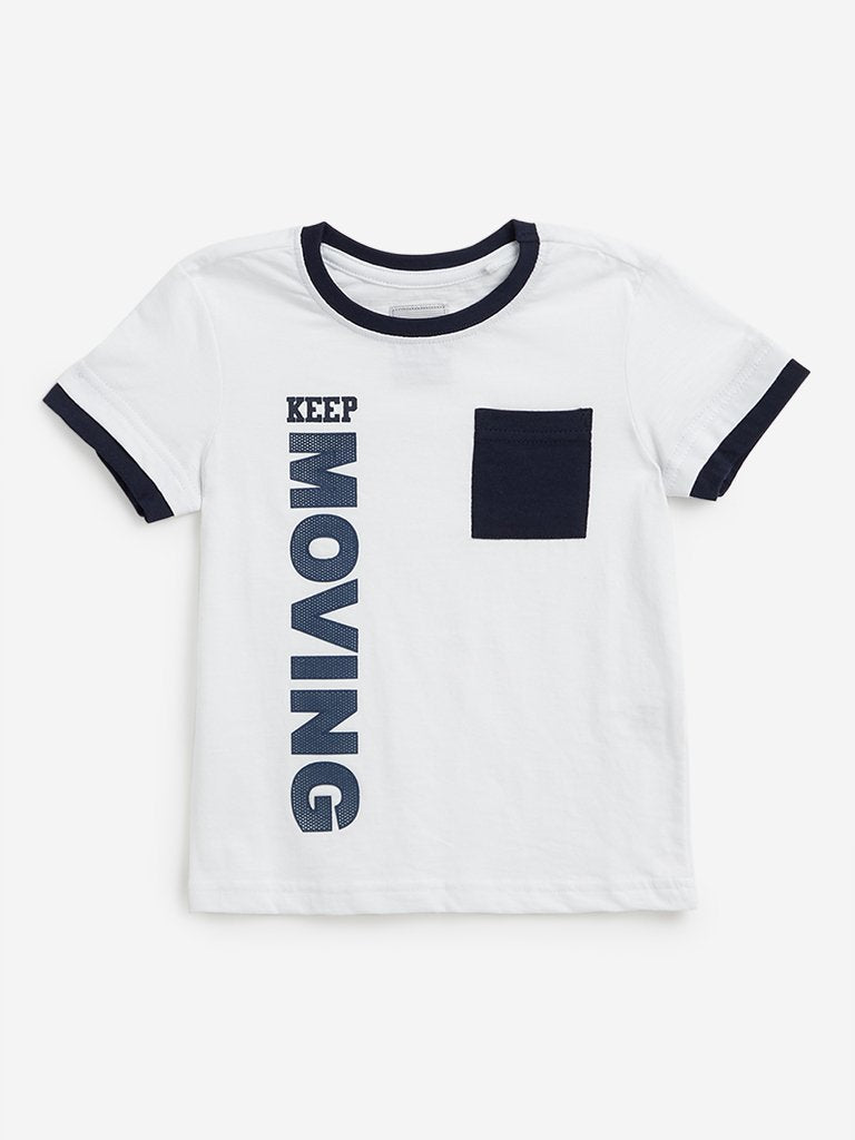 HOP Kids White Typographic Print T-Shirt