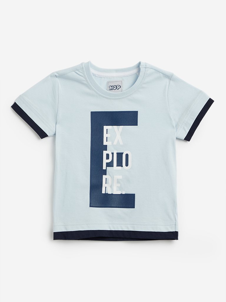 HOP Kids Light Blue Text Design T-Shirt