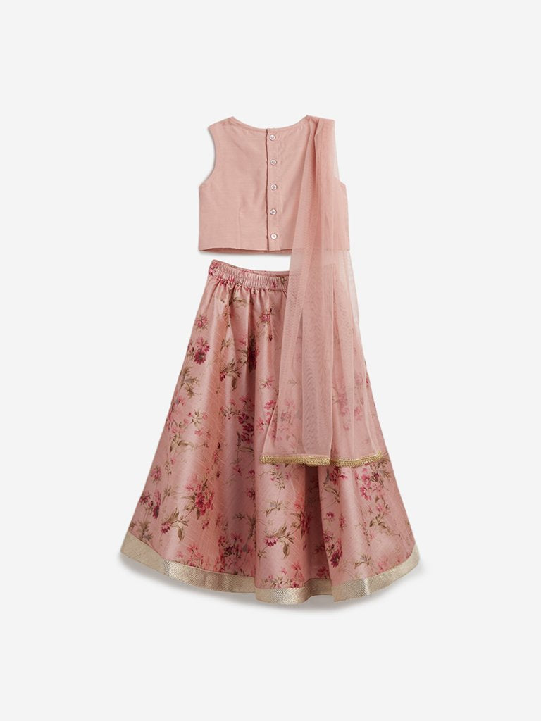 Utsa Kids Peach Floral Ghagra Choli Set