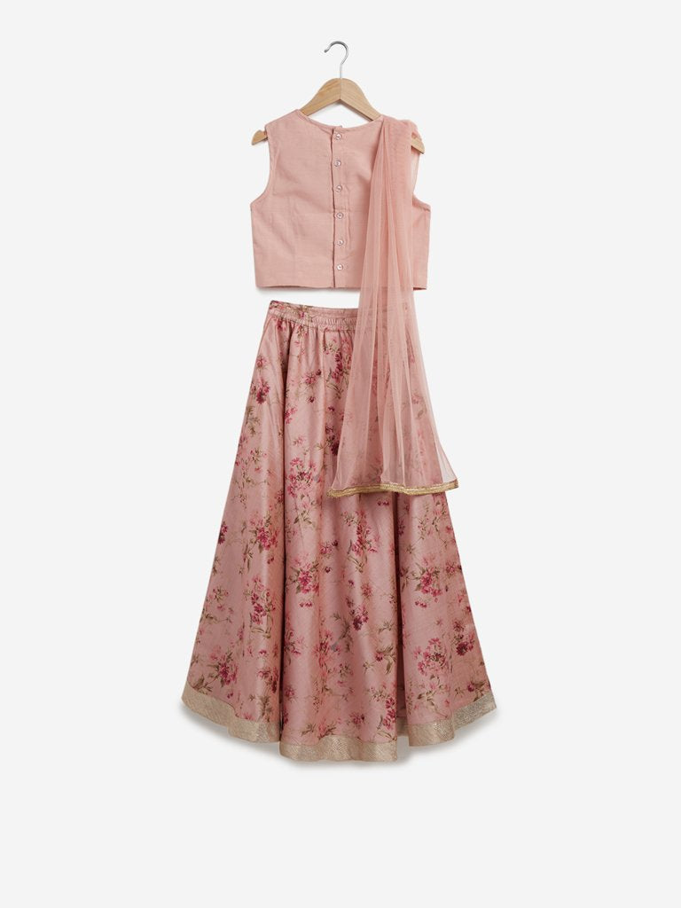 Utsa Kids Peach Floral Ghagra Choli Set