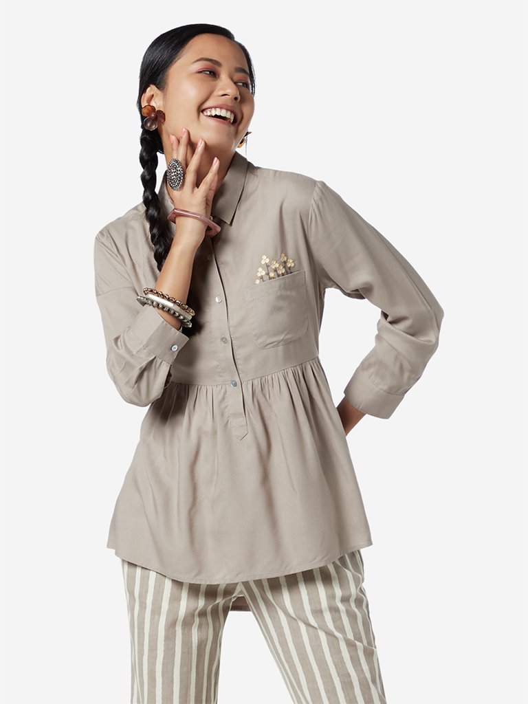 Bombay Paisley Grey High-Low Ethnic Top