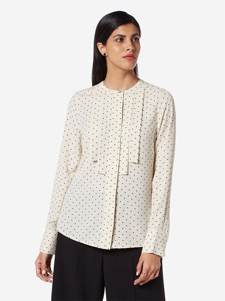 Wardrobe Off White Polkadot Print Shirt