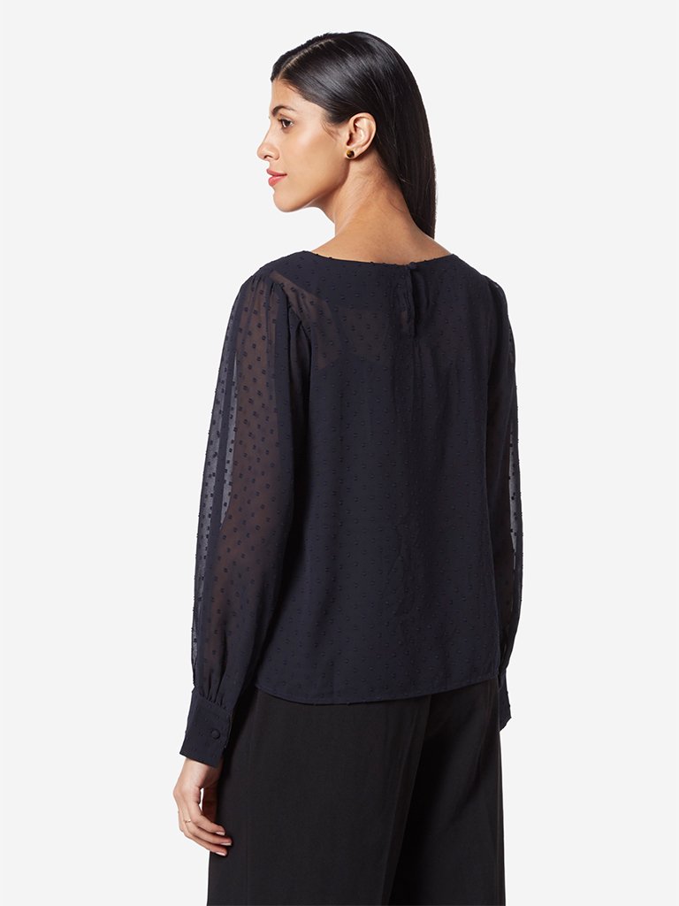 Wardrobe Navy Patterned Dobby Top With Camisole