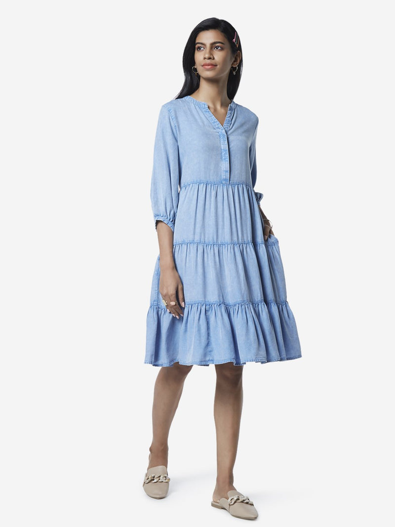 LOV Light Blue Tiered Dress