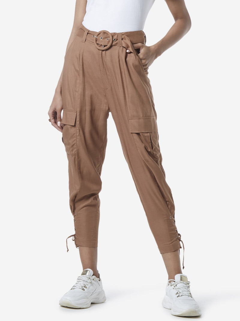 LOV Brown Cora Cargo Pants With Belt