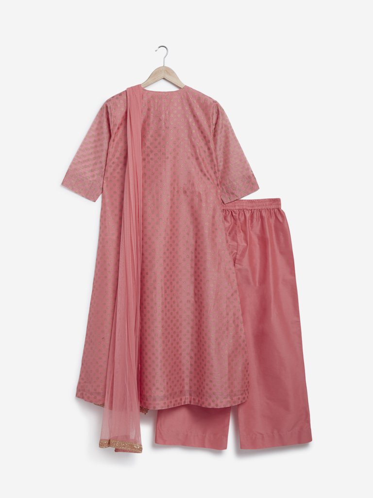 Vark Pink Kurta, Palazzos And Dupatta Ethnic Set