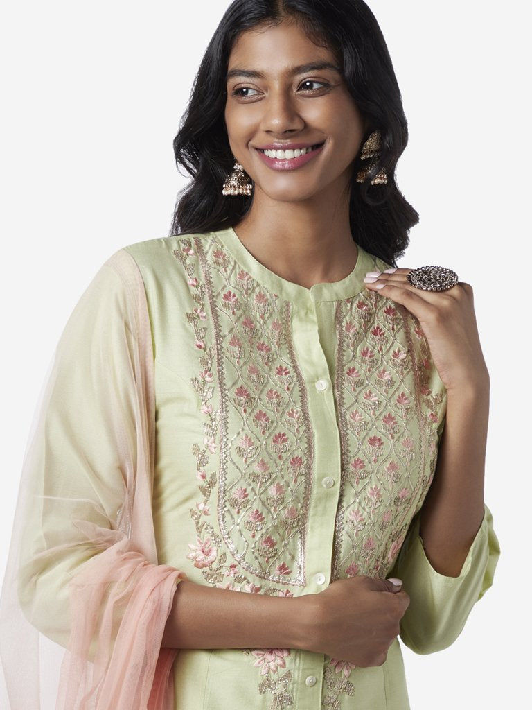 Vark Light Green Kurta, Palazzos And Dupatta