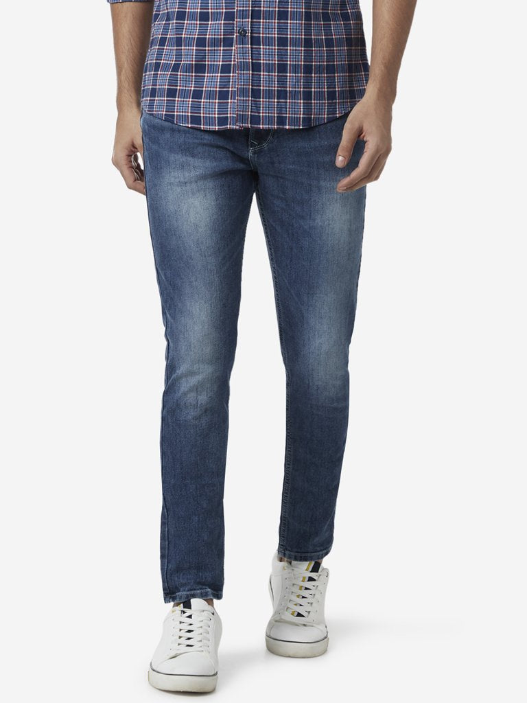 WES Casuals Dark Blue Faded Slim Fit Jeans