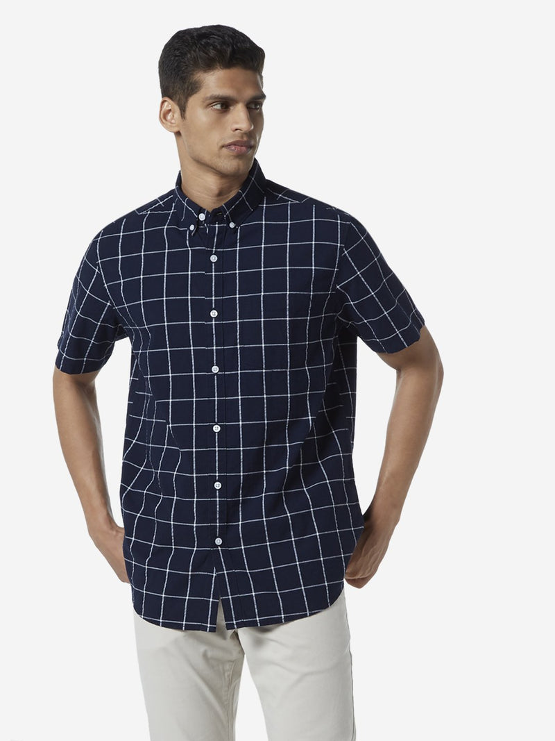 WES Casuals Indigo Checked Relaxed Fit Shirt