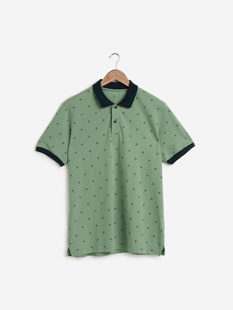 WES Casuals Sage Green Slim Fit Polo T-Shirt