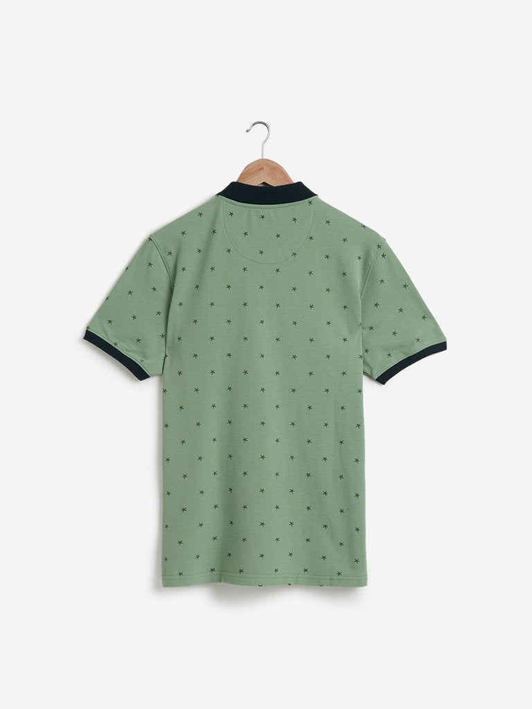 WES Casuals Sage Green Slim Fit Polo T-Shirt