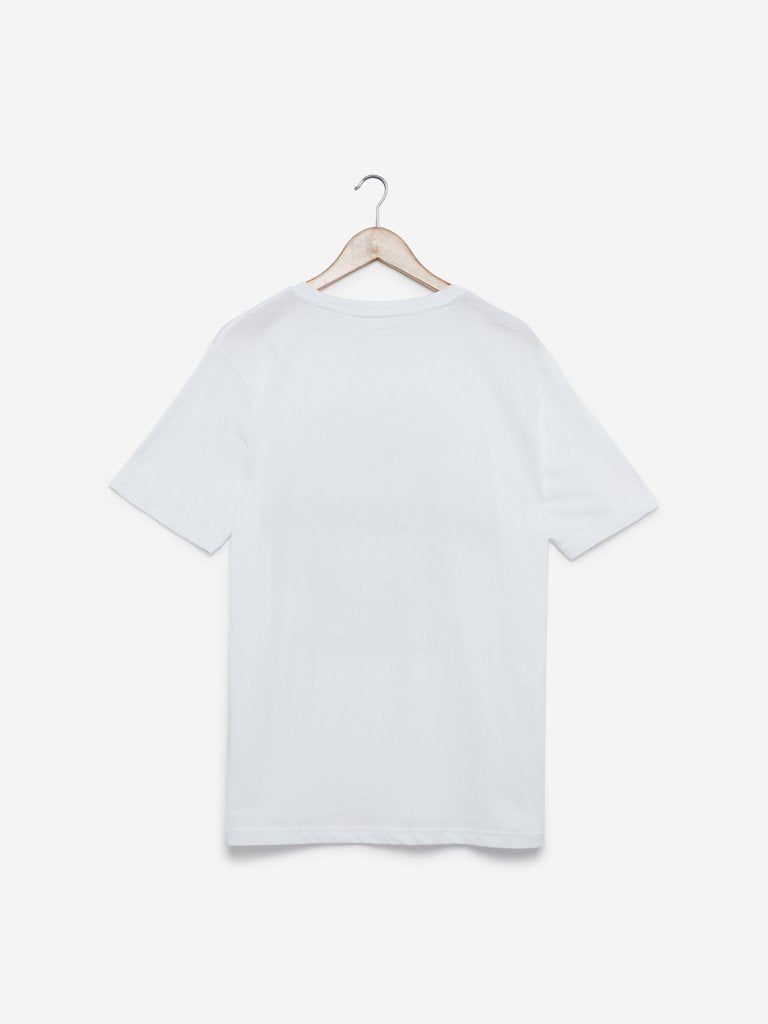 Studiofit White Text Print Slim Fit T-Shirt