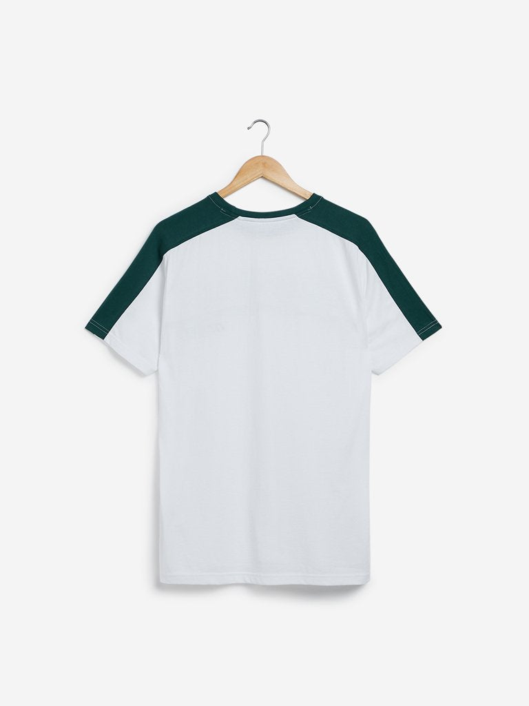 Studiofit White Text Patterned Slim Fit T-Shirt