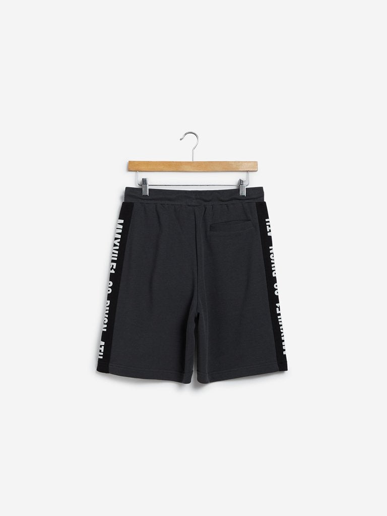 Studiofit Dark-Grey Printed Slim Fit Shorts