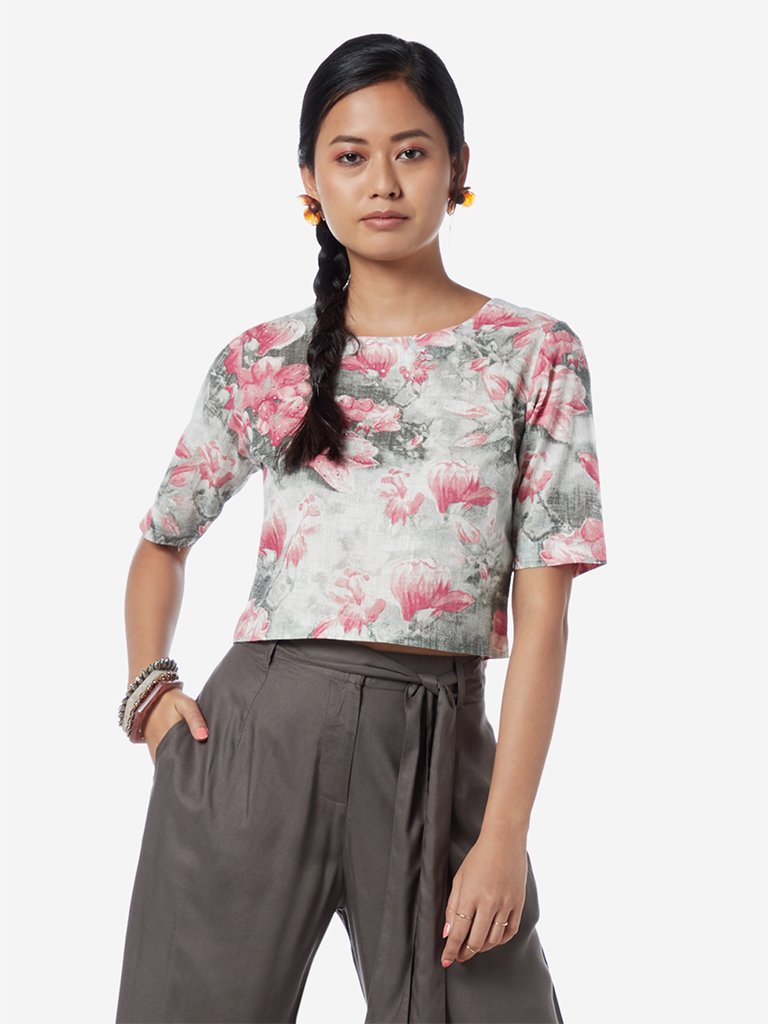 Bombay Paisley Grey Floral Printed Crop Top