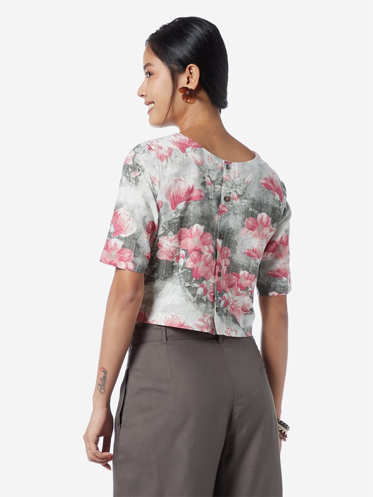 Bombay Paisley Grey Floral Printed Crop Top