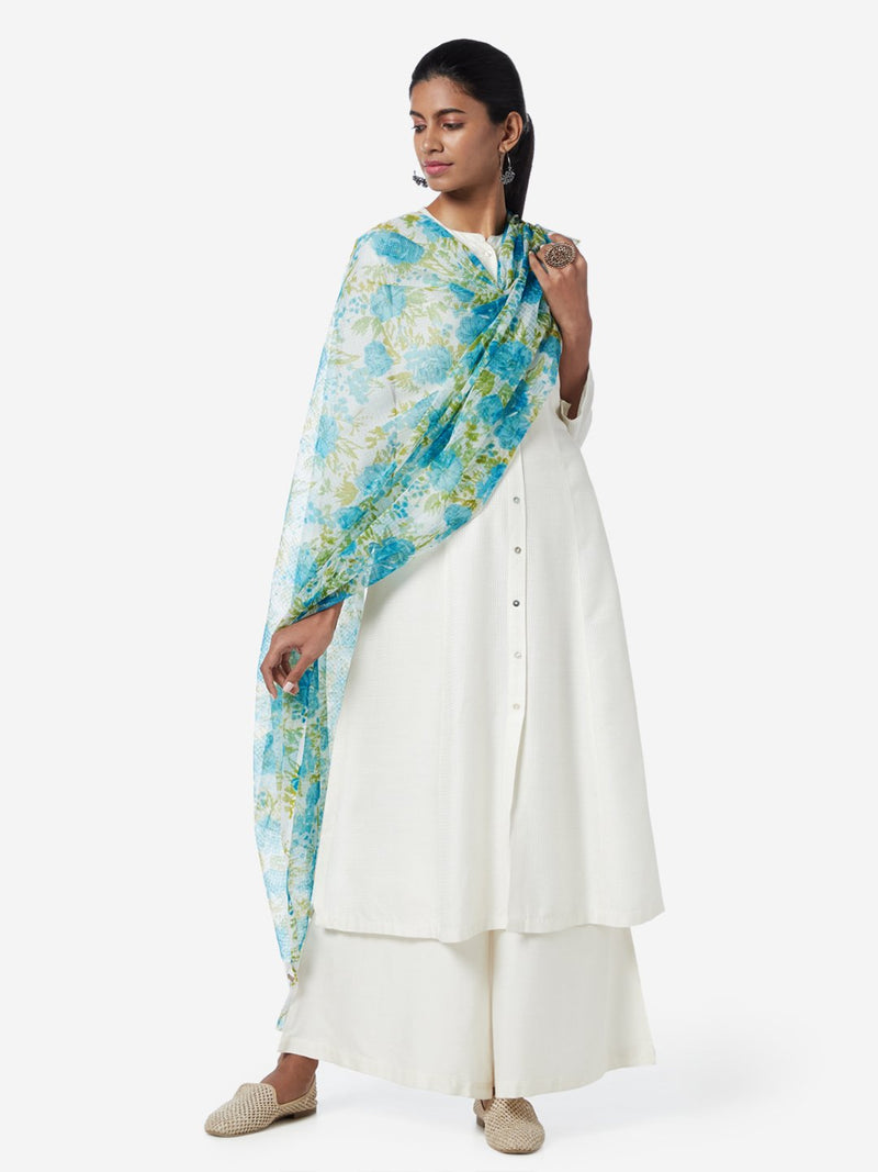 Utsa Turquoise Floral Pattern Dupatta