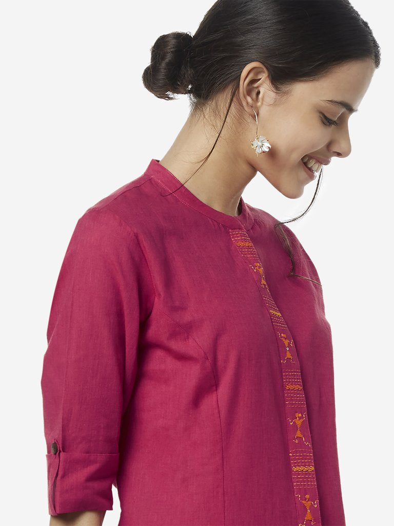 Utsa Pink Kantha Embroidered A-Line Kurta