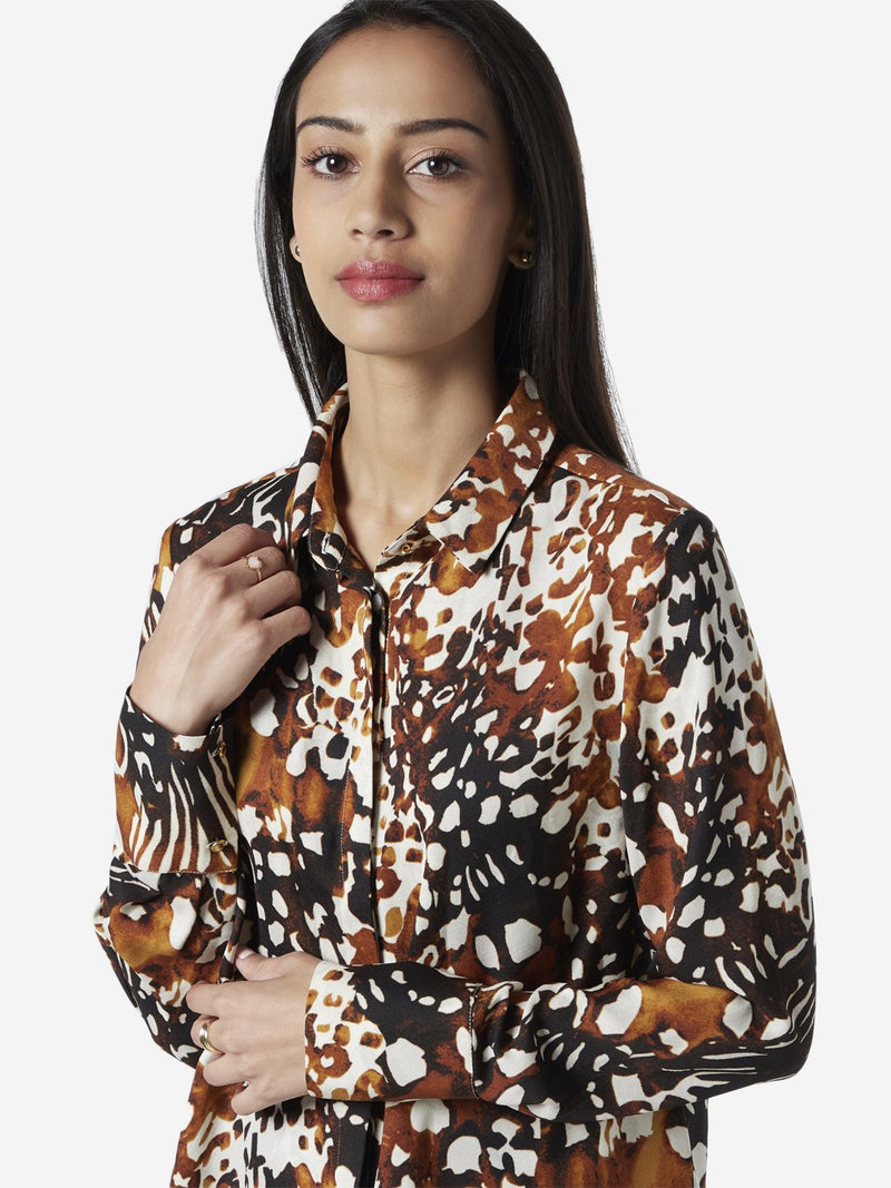 Wardrobe Brown Printed Quinn Formal Shirt