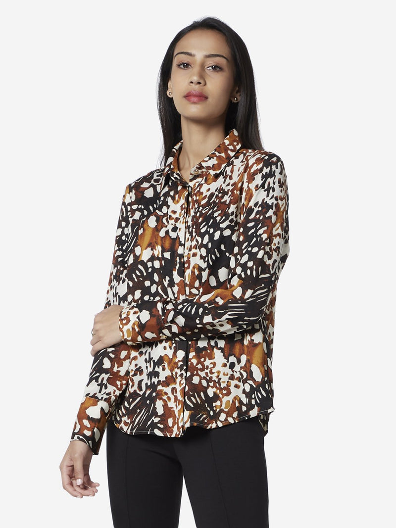 Wardrobe Brown Printed Quinn Formal Shirt