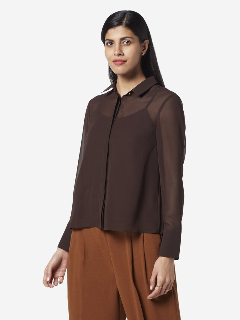 Wardrobe Dark Brown Pleated Shirt With Camisole