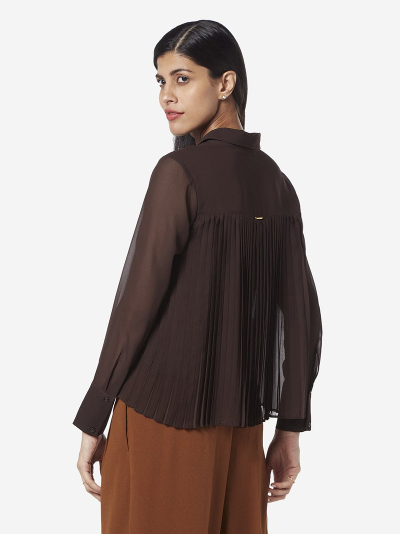 Wardrobe Dark Brown Pleated Shirt With Camisole