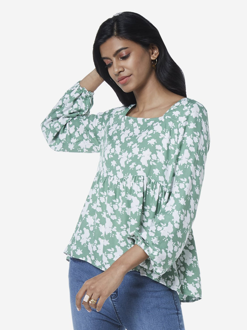 LOV Mint Floral Printed Caylee Top