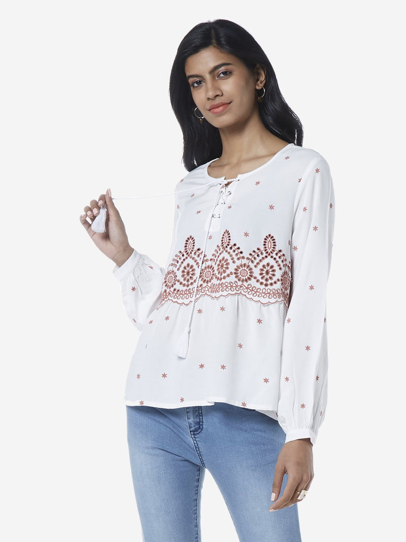 LOV White Embroidered Laura Top