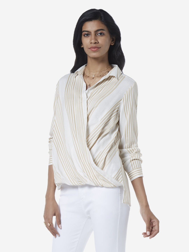 LOV Beige Striped April Casual Shirt