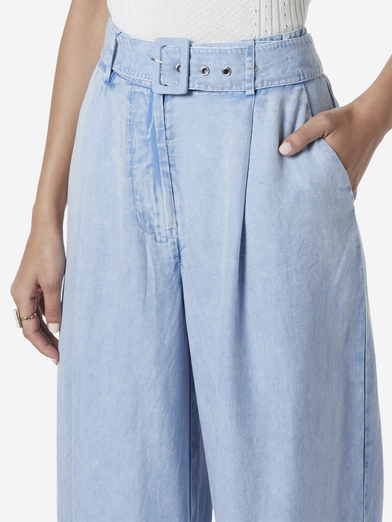 LOV Light Blue Toni Flared Trousers With Belt