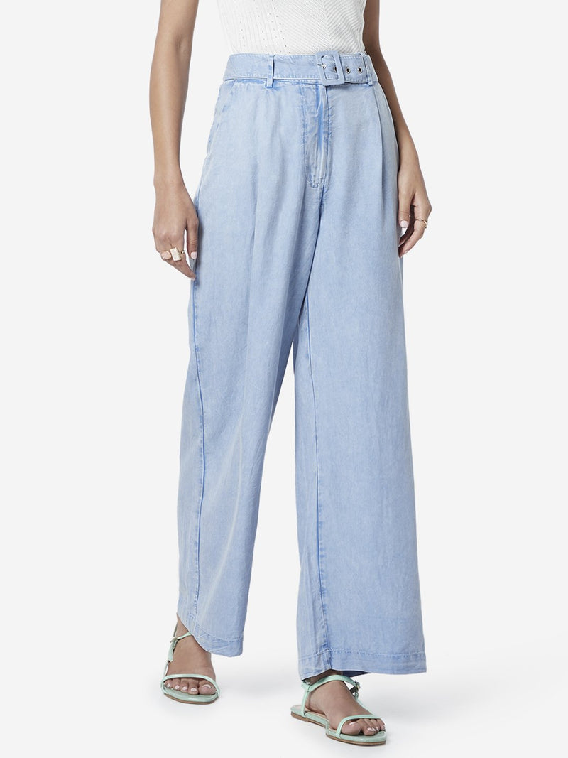 LOV Light Blue Toni Flared Trousers With Belt