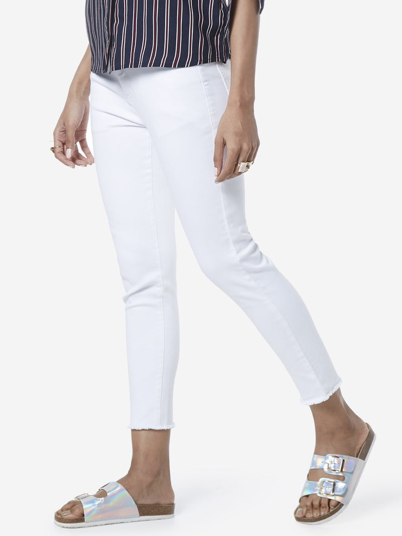 LOV White Braiden Cropped Braid Pattern Jeans
