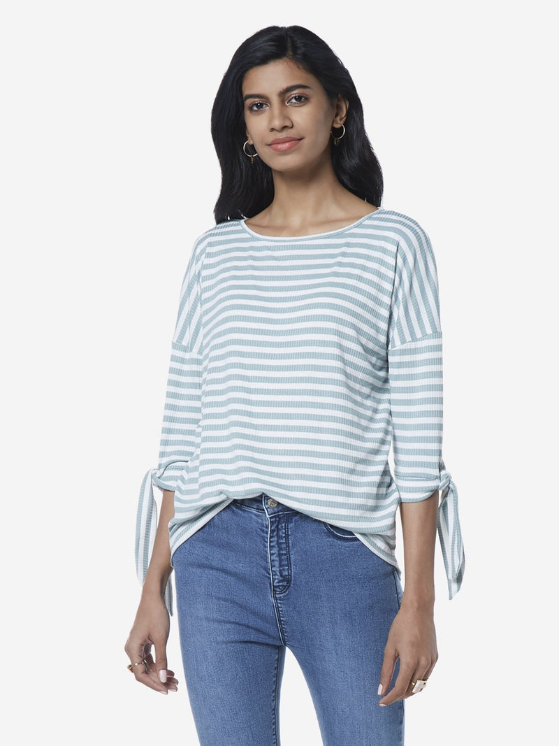 LOV Sage Green Striped Salomi Top