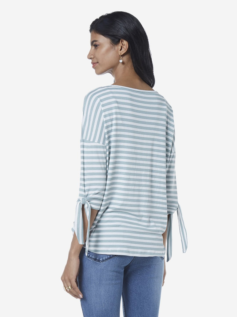 LOV Sage Green Striped Salomi Top