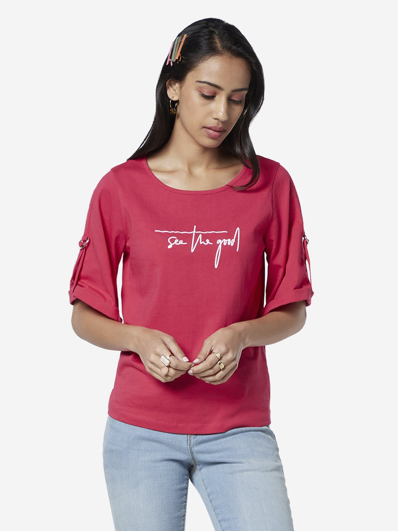LOV Pink Text Print Nova T-Shirt