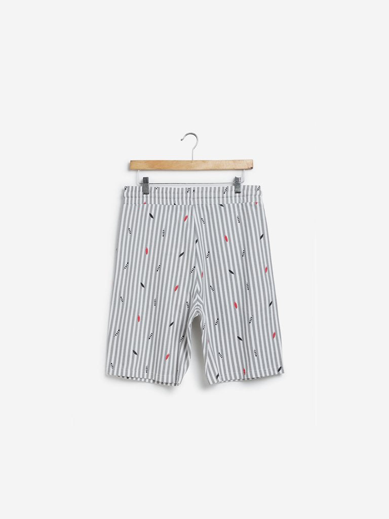 WES Lounge White Printed Relaxed Fit Shorts
