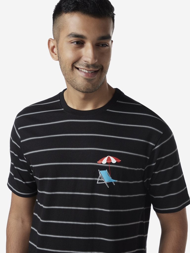 WES Lounge Black Striped Relaxed Fit T-Shirt