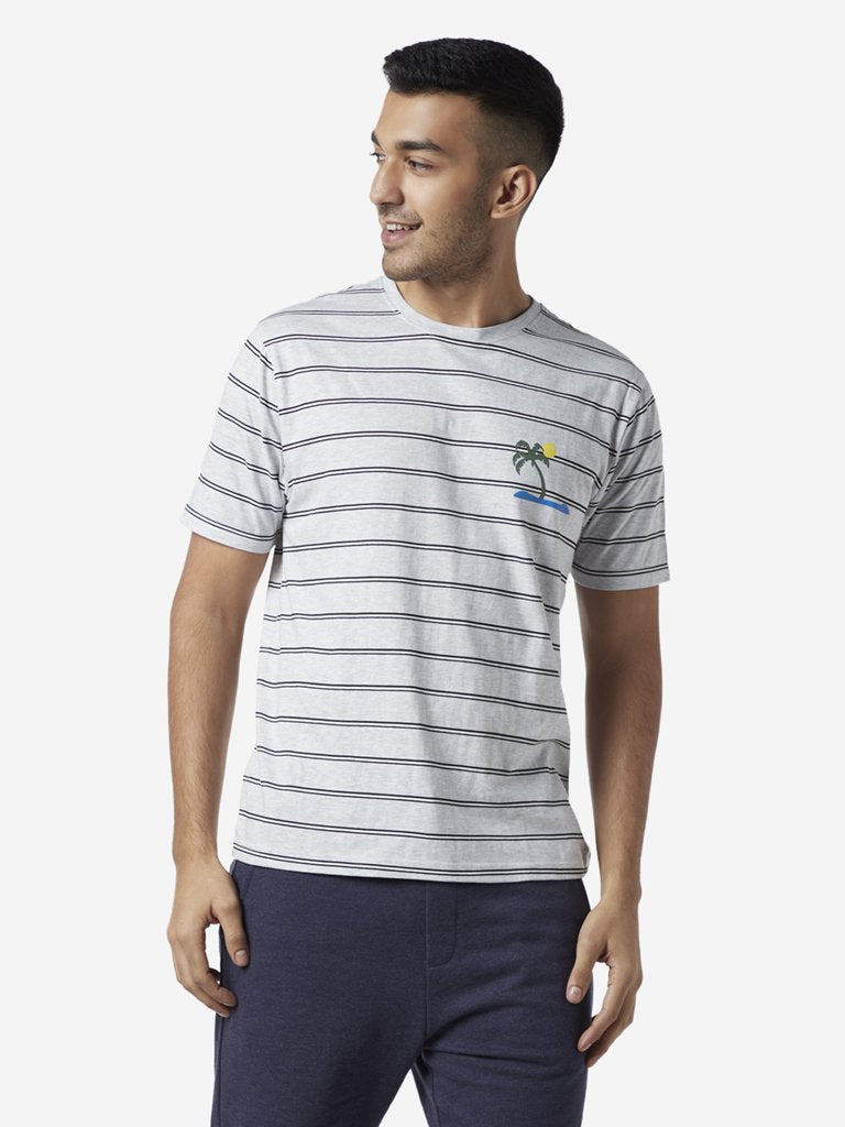 WES Lounge Grey Striped Relaxed Fit T-Shirt