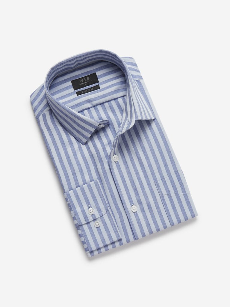 WES Formals Light Blue Striped Relaxed Fit Shirt