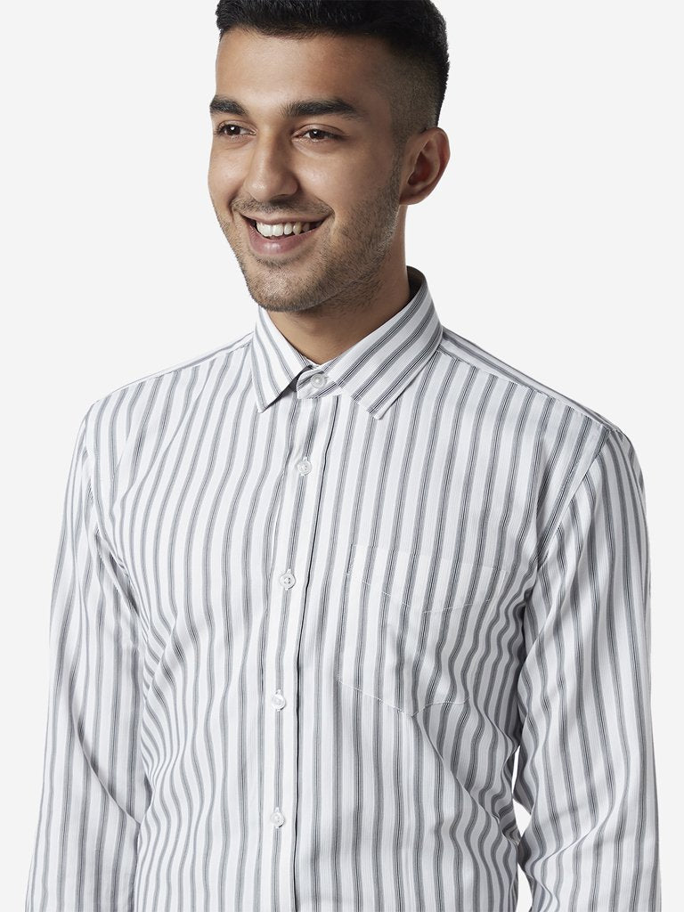 WES Formals White Striped Relaxed Fit Shirt