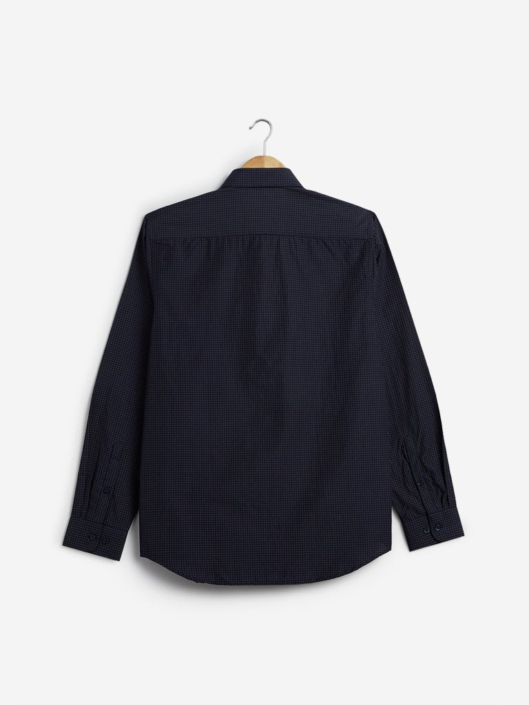 WES Formals Navy Checkered Slim Fit Shirt